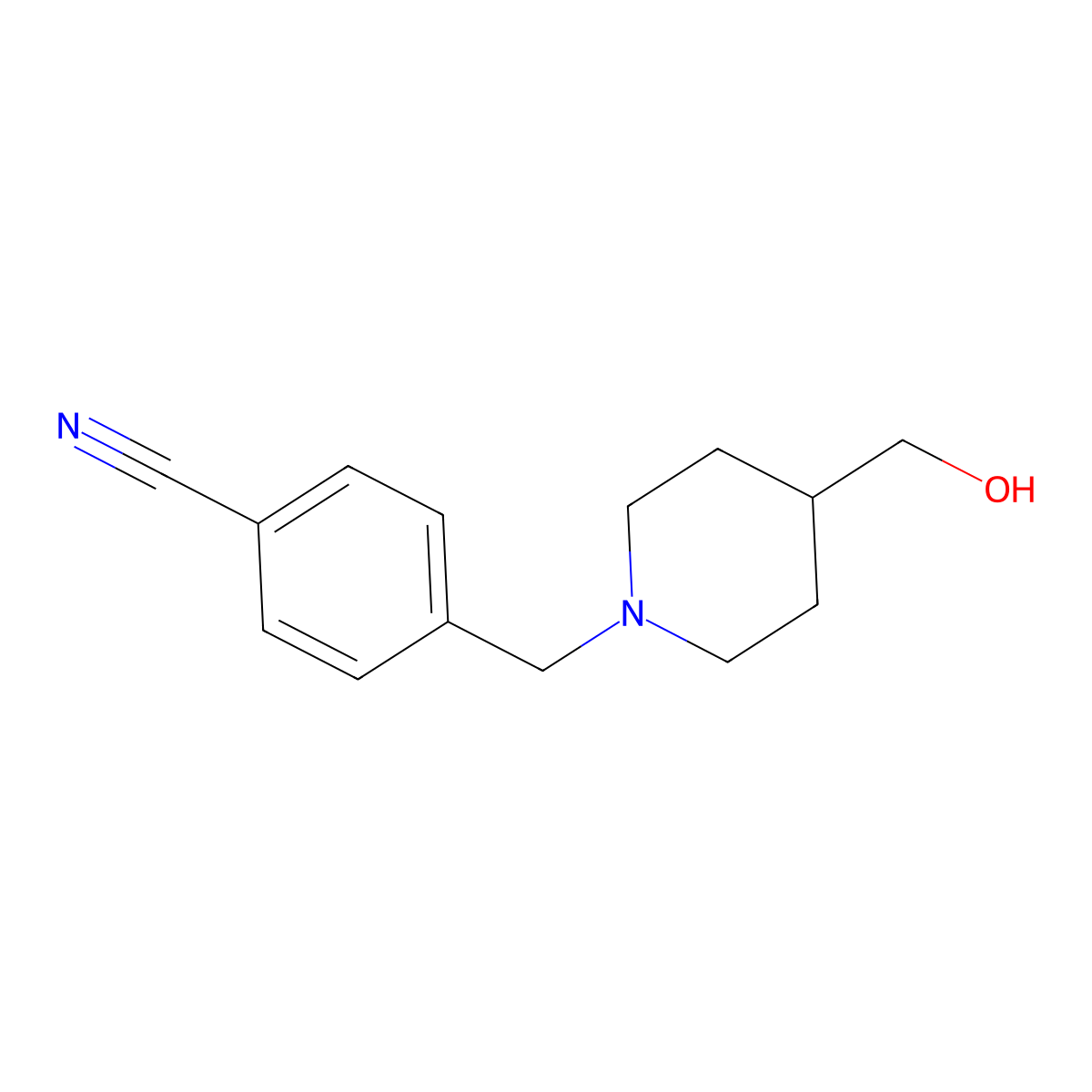 4-((4-(Hydroxymethyl)piperidin-1-yl)methyl)benzonitrile molecular structure, CAS 180847-37-4