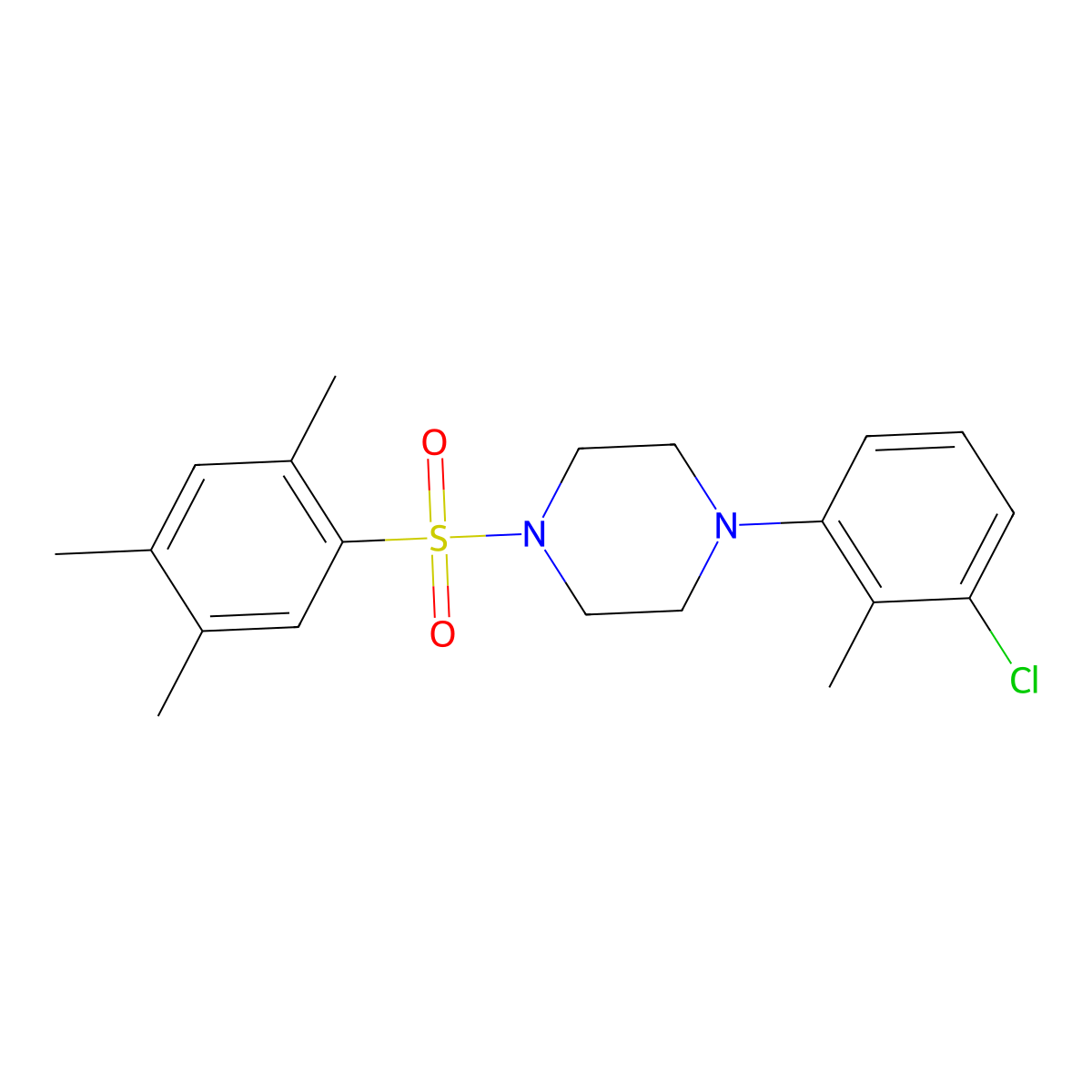 1-(3-Chloro-2-methylphenyl)-4-(2,4,5-trimethylbenzenesulfonyl)piperazine molecular structure, CAS 1808485-04-2