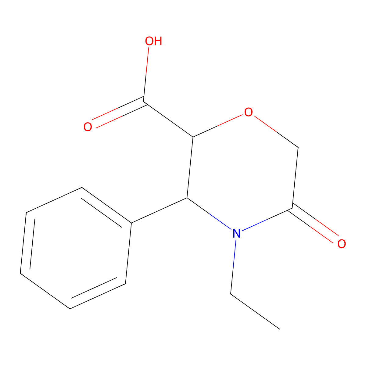 (2S,3R)-4-ethyl-5-oxo-3-phenylmorpholine-2-carboxylic acid molecular structure, CAS 1808569-58-5
