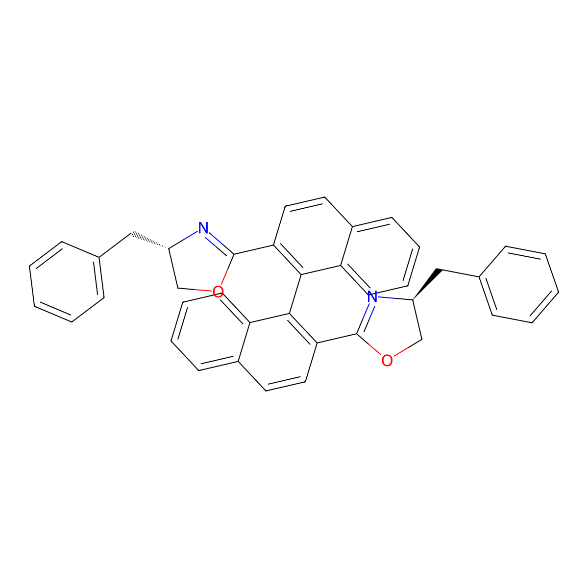 (S)-2,2'-Bis((S)-4-benzyl-4,5-dihydrooxazol-2-yl)-1,1'-binaphthalene molecular structure, CAS 180857-90-3