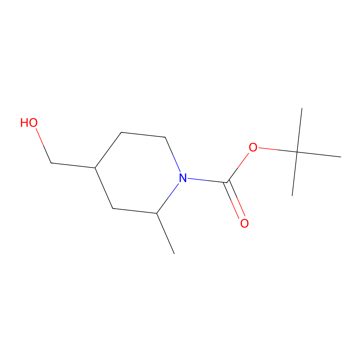 tert-butyl (2S,4S)-4-(hydroxymethyl)-2-methylpiperidine-1-carboxylate molecular structure, CAS 1808584-62-4