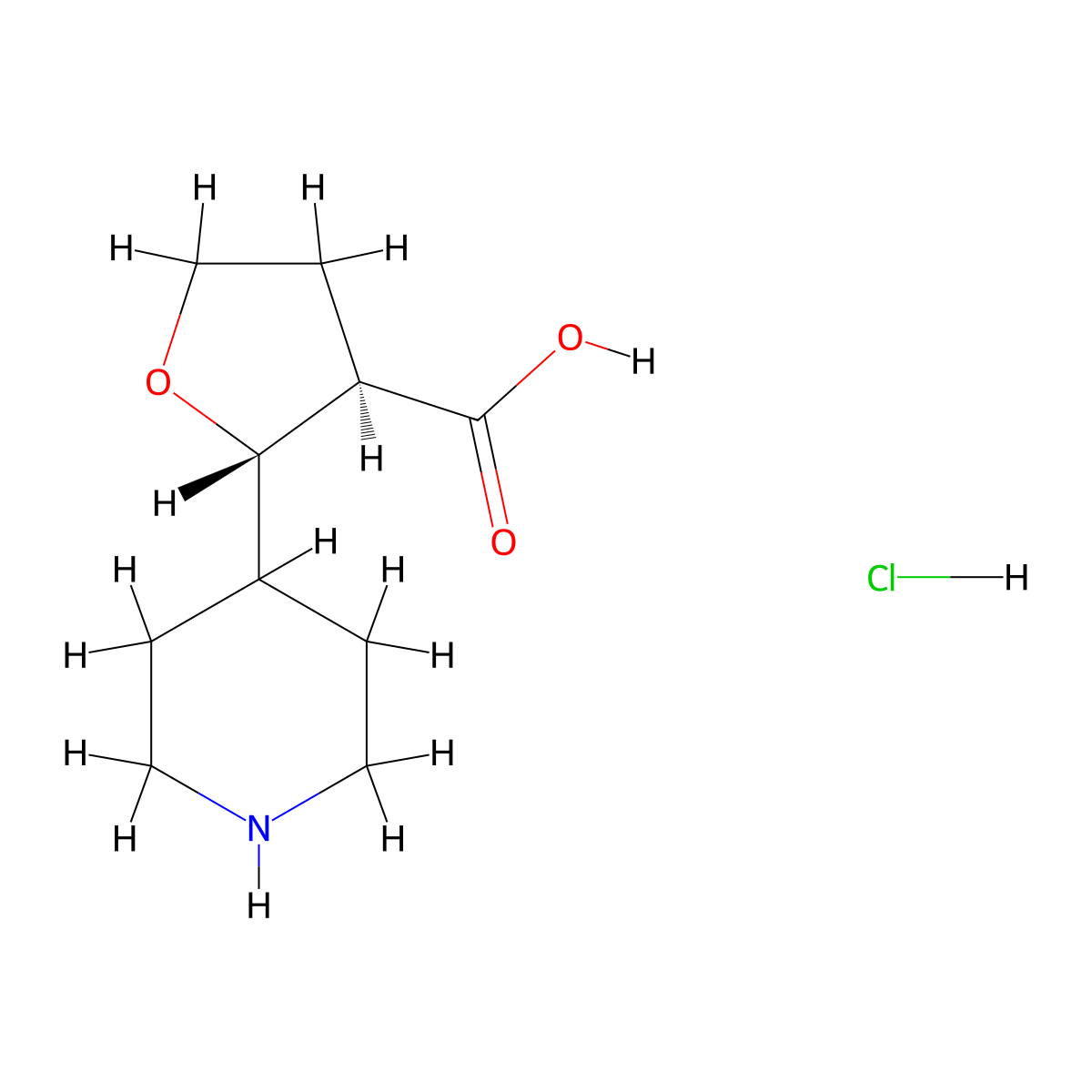 (2S,3R)-2-(piperidin-4-yl)oxolane-3-carboxylic acid hydrochloride molecular structure, CAS 1808587-37-2
