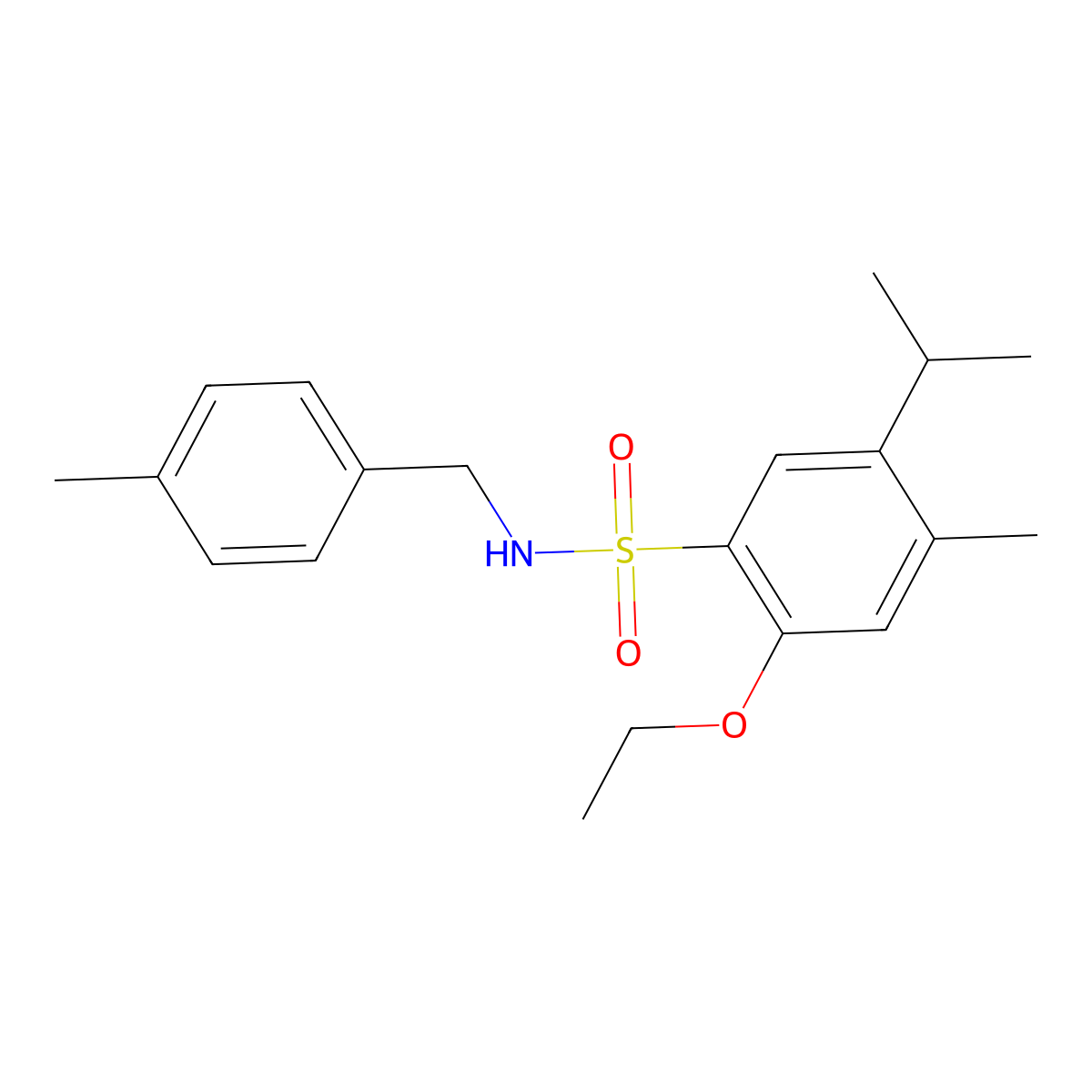 2-ethoxy-4-methyl-N-[(4-methylphenyl)methyl]-5-(propan-2-yl)benzene-1-sulfonamide molecular structure, CAS 1808605-76-6