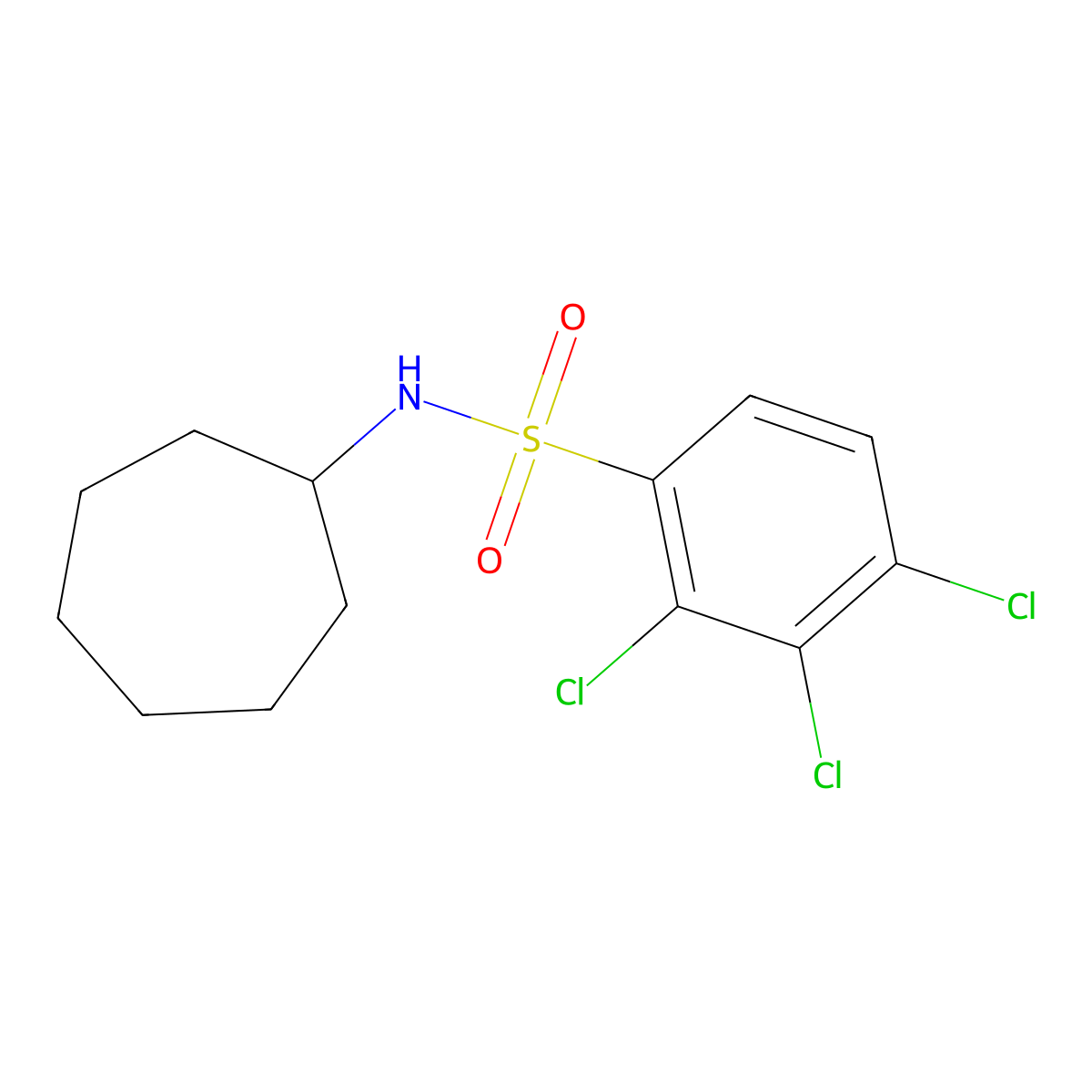 2,3,4-trichloro-N-cycloheptylbenzene-1-sulfonamide molecular structure, CAS 1808606-27-0