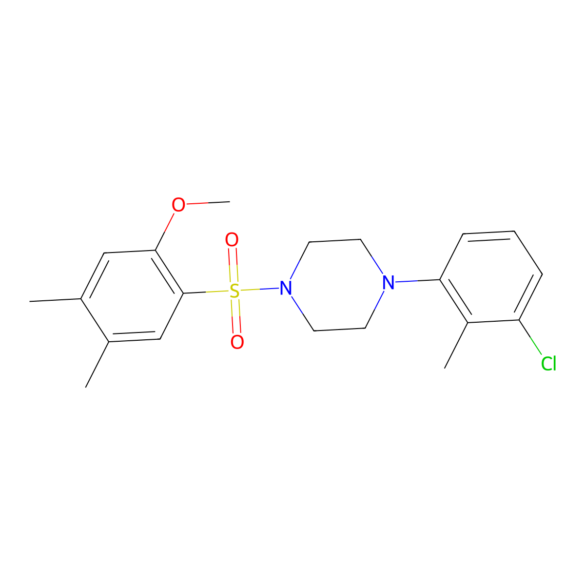 1-(3-Chloro-2-methylphenyl)-4-(2-methoxy-4,5-dimethylbenzenesulfonyl)piperazine molecular structure, CAS 1808608-26-5