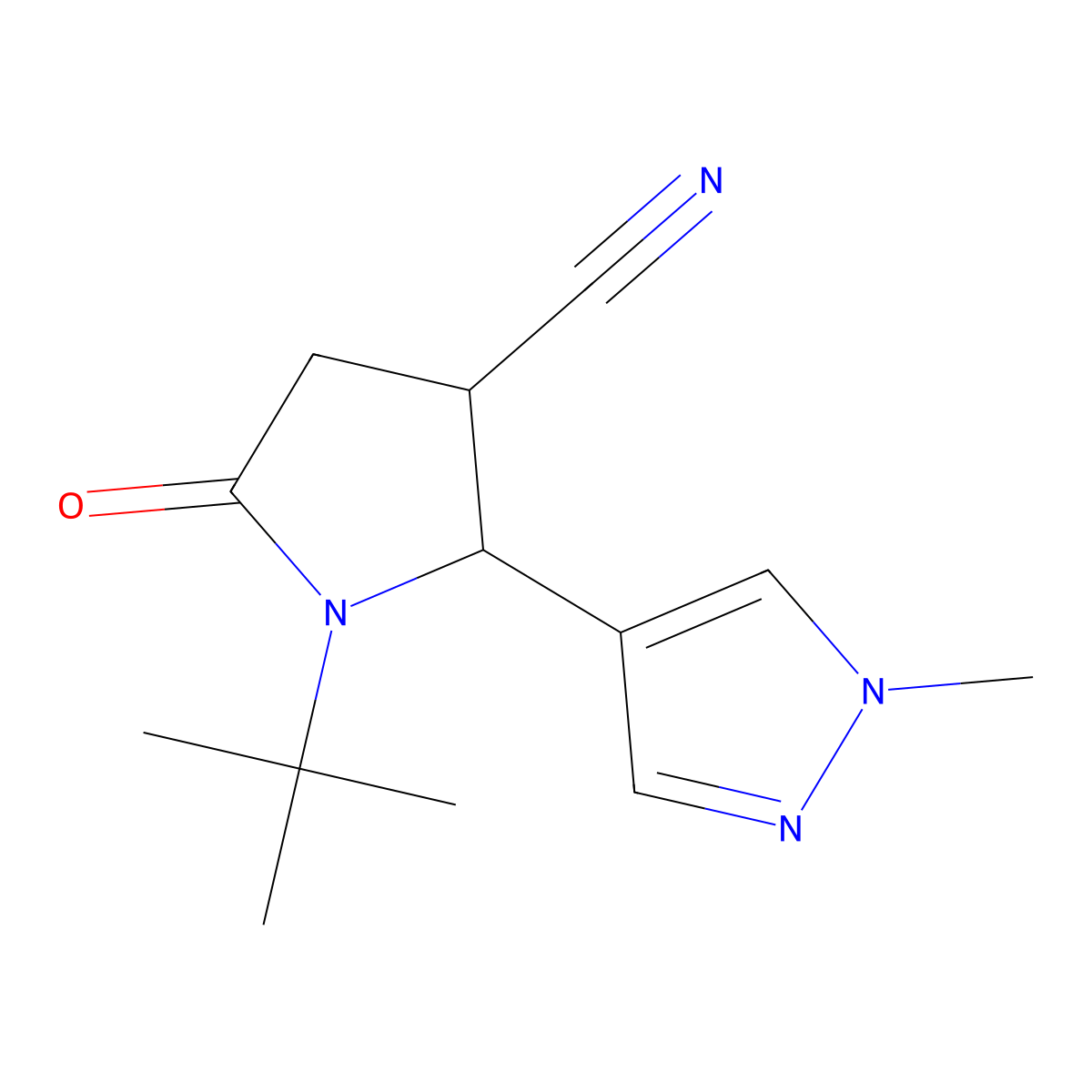 (2R,3R)-1-tert-butyl-2-(1-methyl-1H-pyrazol-4-yl)-5-oxopyrrolidine-3-carbonitrile molecular structure, CAS 1808624-10-3