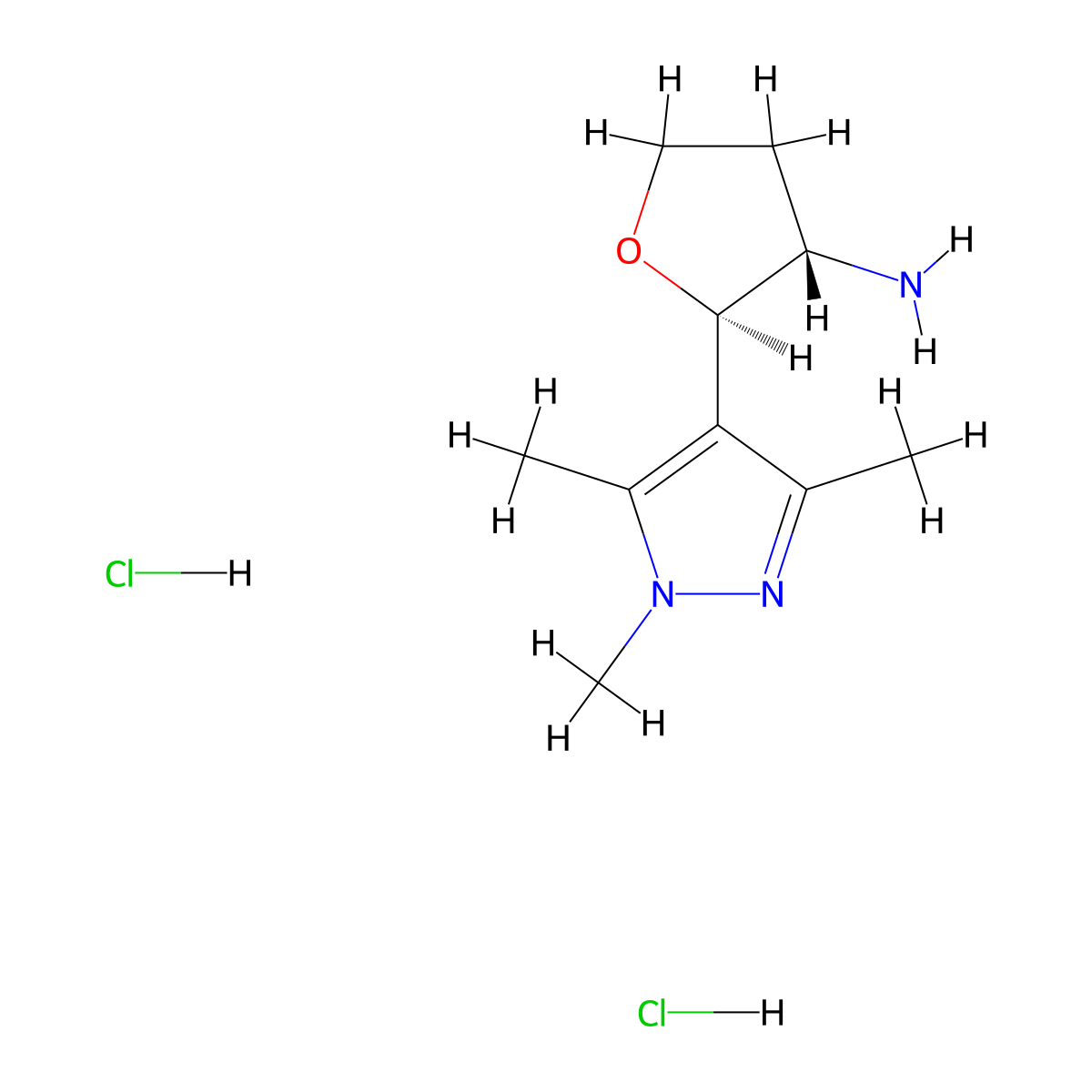 (2R,3S)-2-(trimethyl-1H-pyrazol-4-yl)oxolan-3-amine dihydrochloride molecular structure, CAS 1808654-34-3