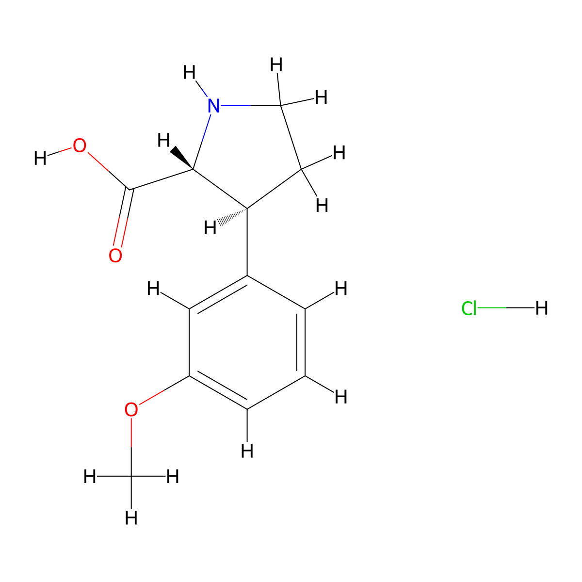 (2R,3S)-3-(3-methoxyphenyl)pyrrolidine-2-carboxylic acid hydrochloride molecular structure, CAS 1808662-90-9