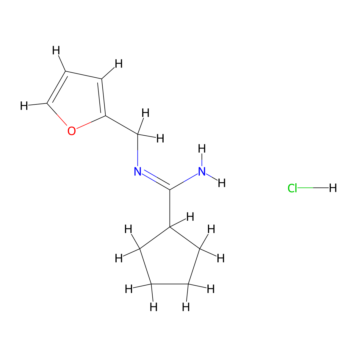 N'-[(furan-2-yl)methyl]cyclopentanecarboximidamide hydrochloride molecular structure, CAS 1808676-36-9