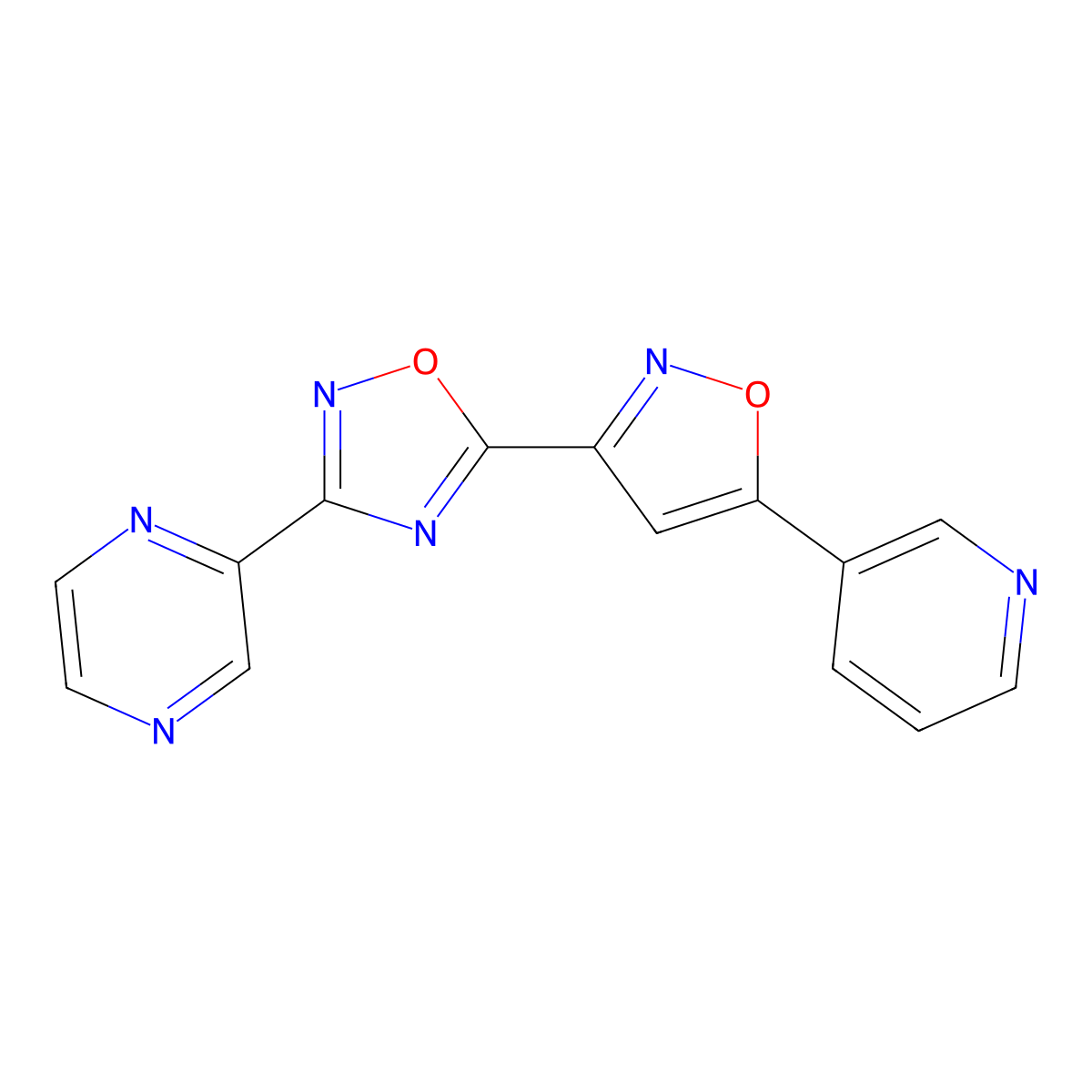 2-{5-[5-(Pyridin-3-yl)-1,2-oxazol-3-yl]-1,2,4-oxadiazol-3-yl}pyrazine molecular structure, CAS 1808685-16-6