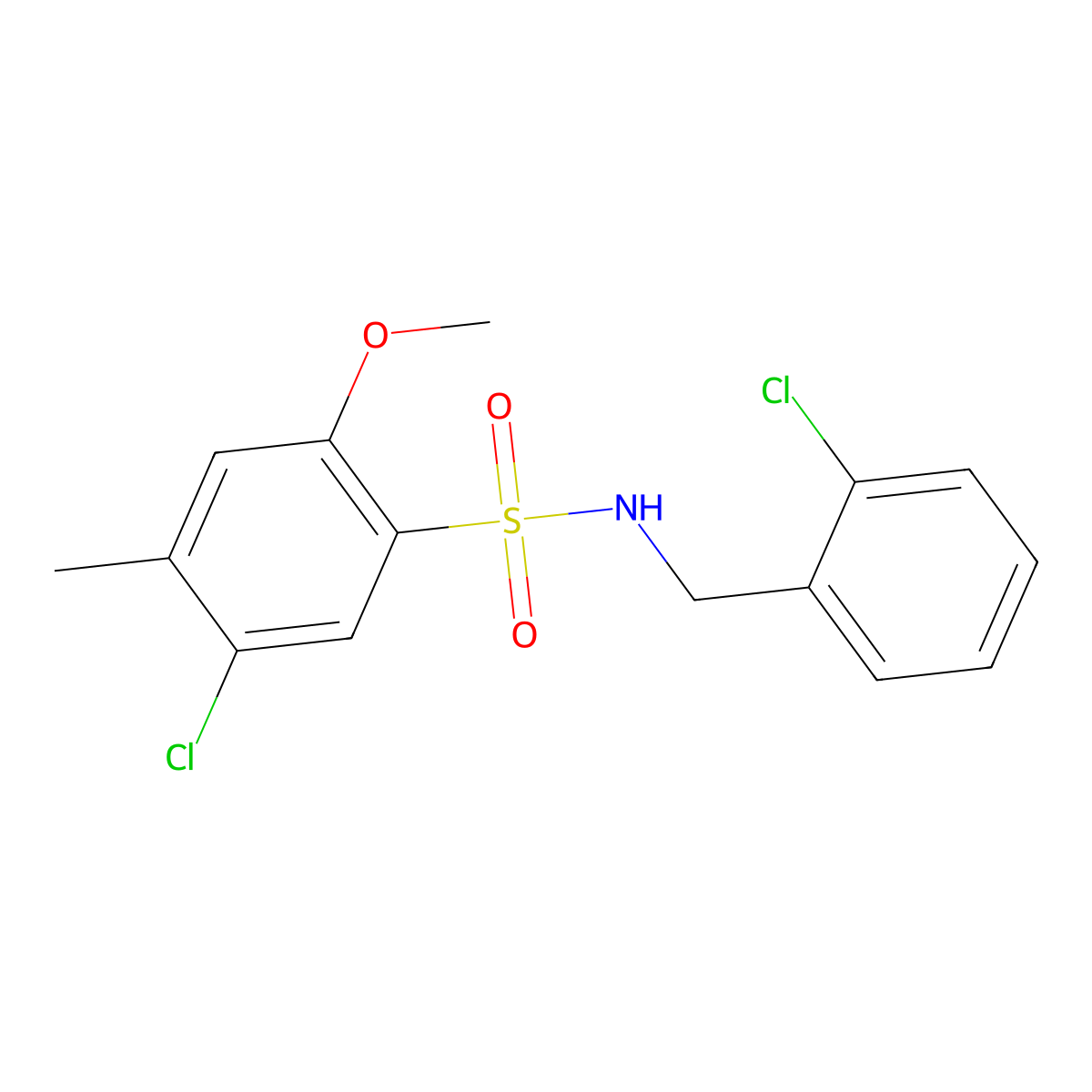 5-chloro-N-[(2-chlorophenyl)methyl]-2-methoxy-4-methylbenzene-1-sulfonamide molecular structure, CAS 1808693-94-8