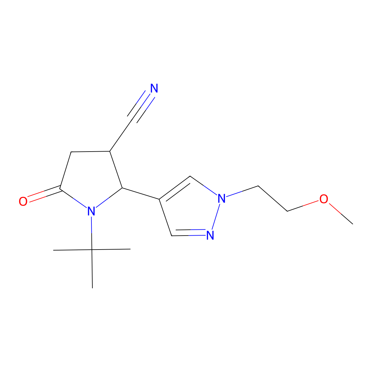 (2R,3R)-1-tert-butyl-2-[1-(2-methoxyethyl)-1H-pyrazol-4-yl]-5-oxopyrrolidine-3-carbonitrile molecular structure, CAS 1808696-20-9