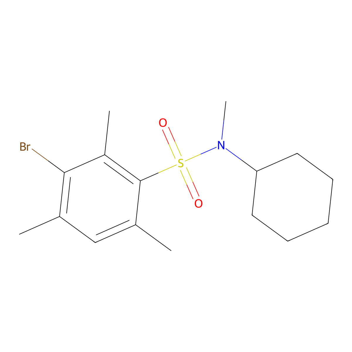 3-bromo-N-cyclohexyl-N,2,4,6-tetramethylbenzene-1-sulfonamide molecular structure, CAS 1808715-53-8