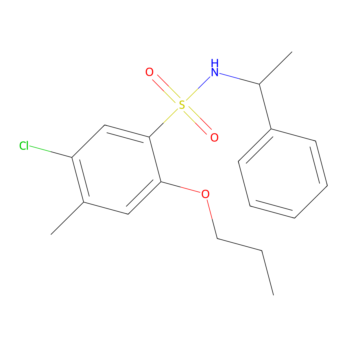 5-chloro-4-methyl-N-(1-phenylethyl)-2-propoxybenzene-1-sulfonamide molecular structure, CAS 1808731-95-4