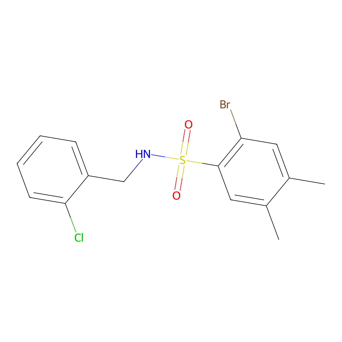 2-bromo-N-[(2-chlorophenyl)methyl]-4,5-dimethylbenzene-1-sulfonamide molecular structure, CAS 1808754-20-2