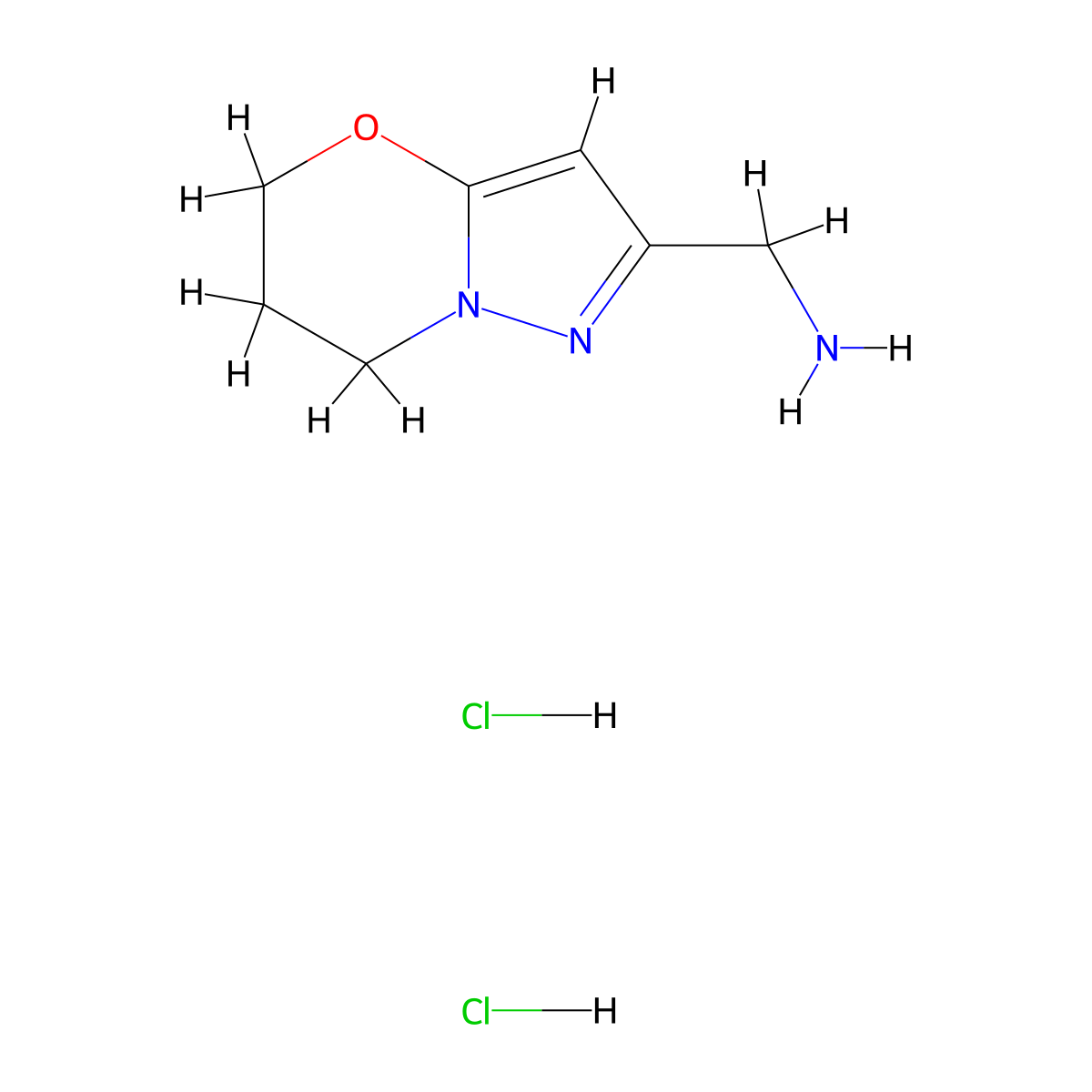 {5H,6H,7H-pyrazolo[3,2-b][1,3]oxazin-2-yl}methanamine dihydrochloride molecular structure, CAS 1808770-39-9