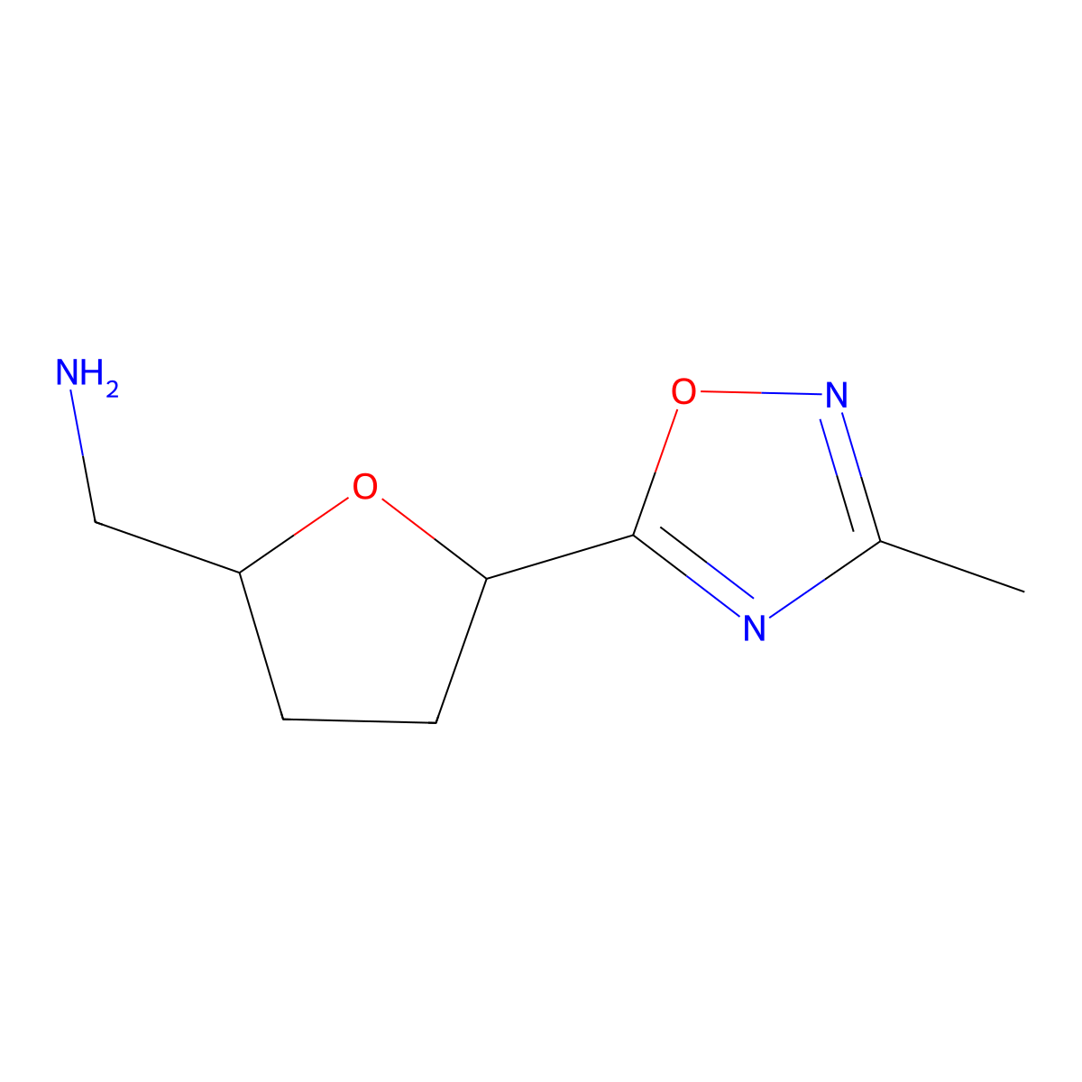 ((2R,5S)-5-(3-Methyl-1,2,4-oxadiazol-5-yl)tetrahydrofuran-2-yl)methanamine molecular structure, CAS 1808784-70-4