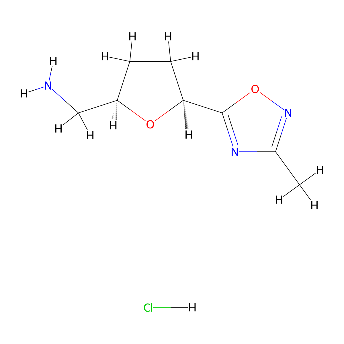 ((2R,5S)-5-(3-Methyl-1,2,4-oxadiazol-5-yl)tetrahydrofuran-2-yl)methanamine hydrochloride molecular structure, CAS 1808784-71-5