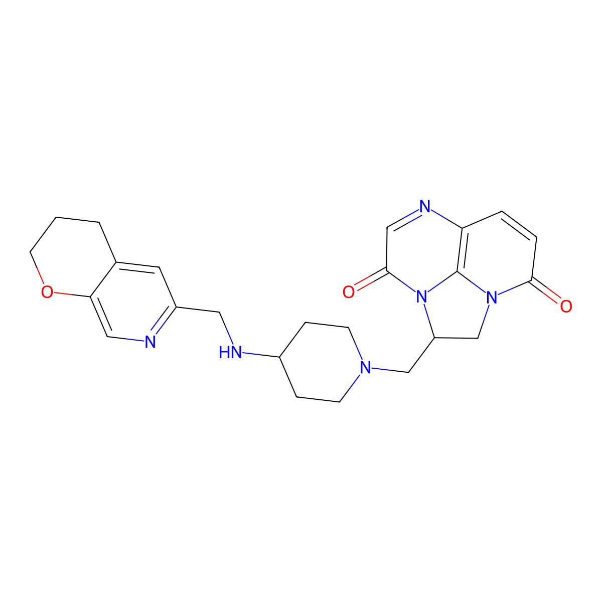 3-({4-[({2H,3H,4H-pyrano[2,3-c]pyridin-6-yl}methyl)amino]piperidin-1-yl}methyl)-1,4,7-triazatricyclo[6.3.1.0,4,12]dodeca-6,8(12),9-triene-5,11-dione molecular structure, CAS 1808797-88-7