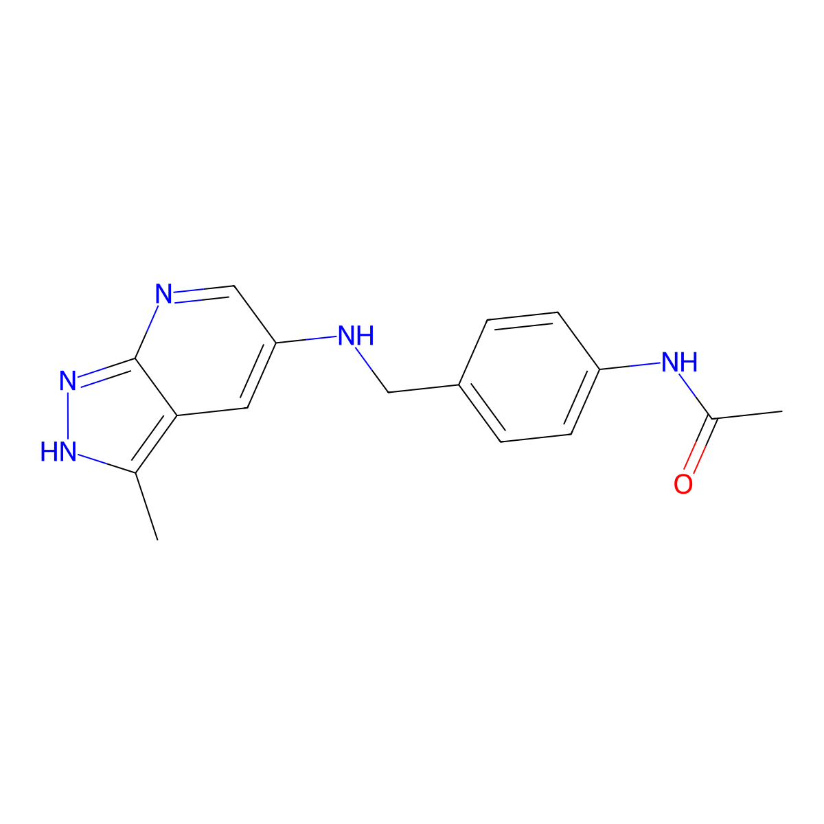 N-{4-[({3-methyl-1H-pyrazolo[3,4-b]pyridin-5-yl}amino)methyl]phenyl}acetamide molecular structure, CAS 1808799-32-7