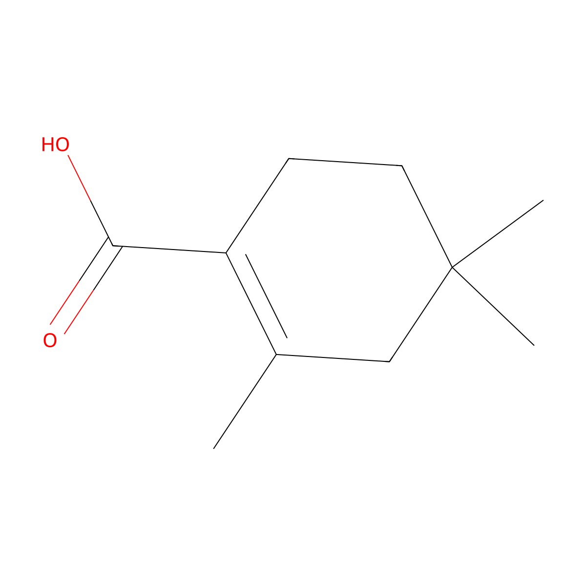 2,4,4-Trimethyl-1-cyclohexene-1-carboxylic acid molecular structure, CAS 18088-97-6
