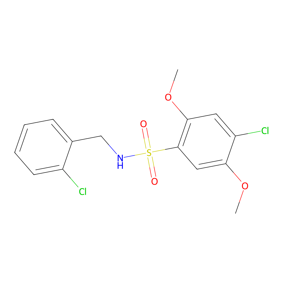 4-chloro-N-[(2-chlorophenyl)methyl]-2,5-dimethoxybenzene-1-sulfonamide molecular structure, CAS 1808820-09-8