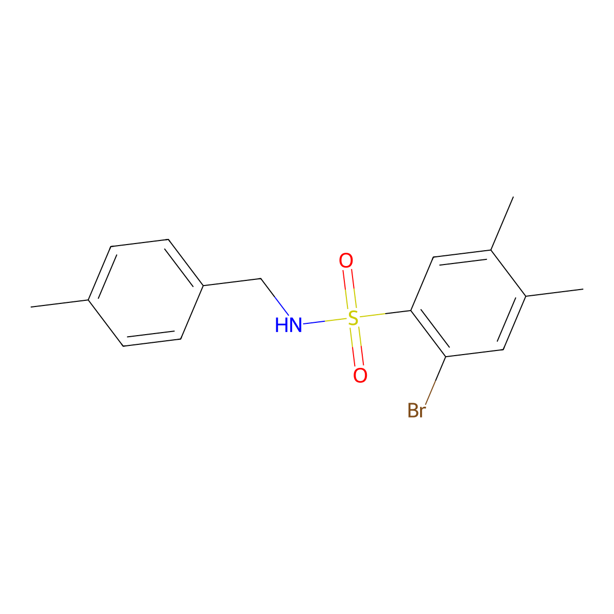 2-bromo-4,5-dimethyl-N-[(4-methylphenyl)methyl]benzene-1-sulfonamide molecular structure, CAS 1808820-39-4