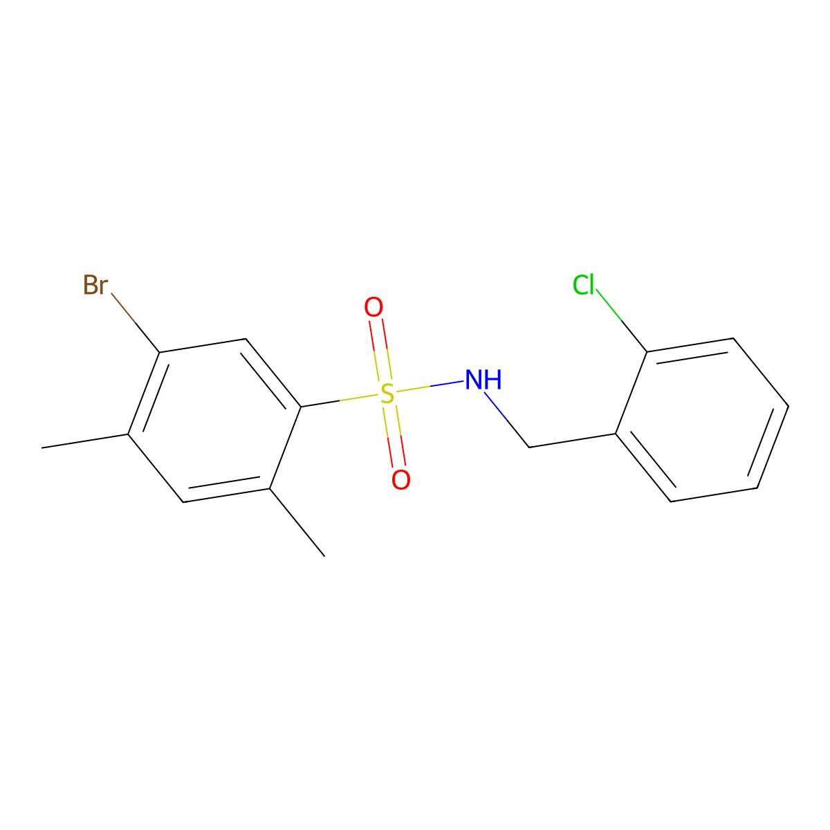 5-bromo-N-[(2-chlorophenyl)methyl]-2,4-dimethylbenzene-1-sulfonamide molecular structure, CAS 1808821-80-8