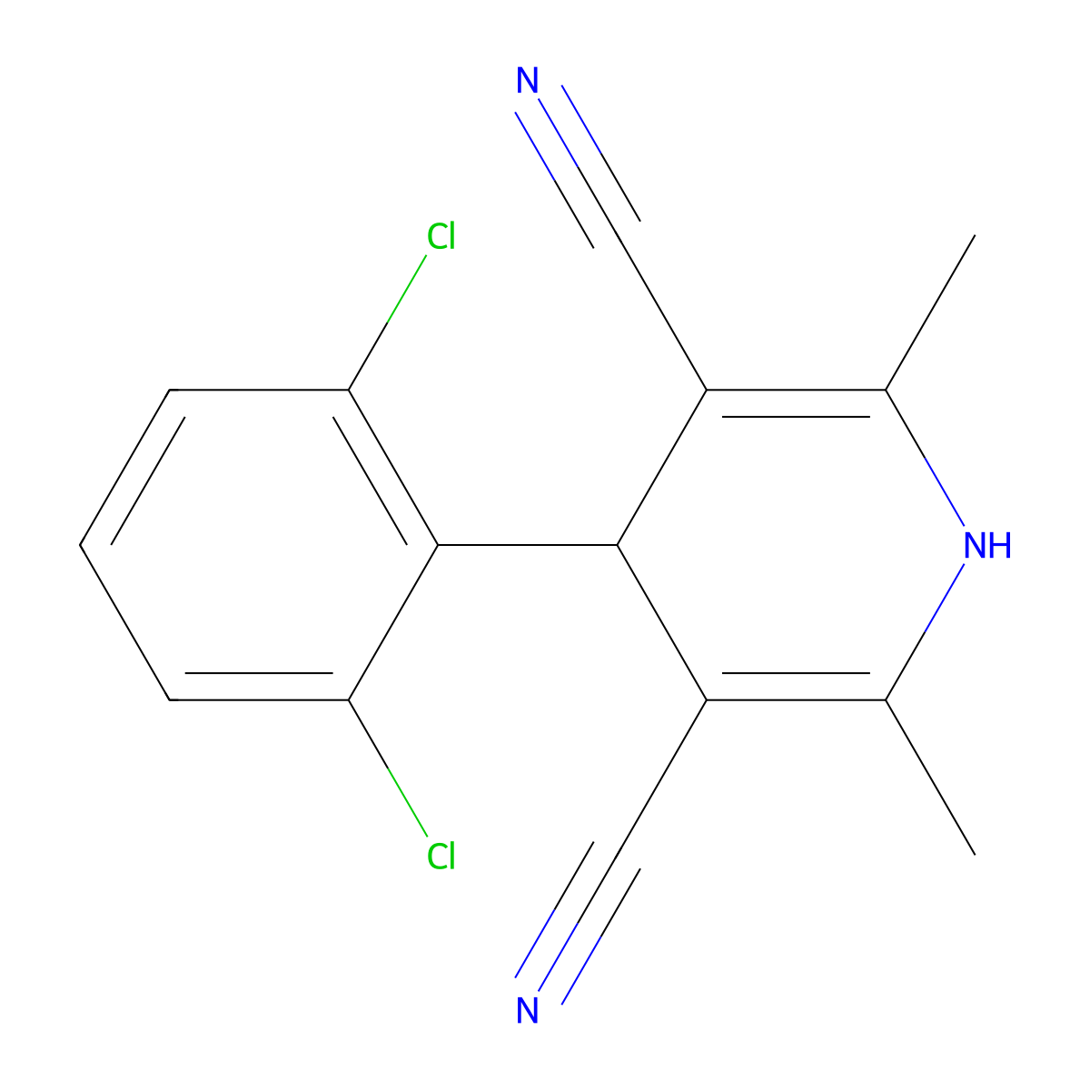 4-(2,6-Dichlorophenyl)-2,6-dimethyl-1,4-dihydropyridine-3,5-dicarbonitrile molecular structure, CAS 180888-11-3