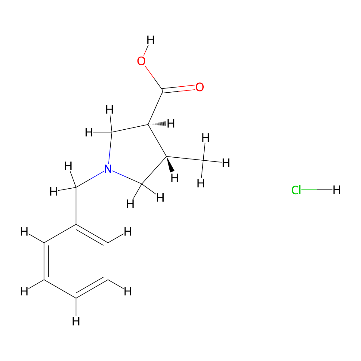 (3S,4S)-1-benzyl-4-methylpyrrolidine-3-carboxylic acid hydrochloride molecular structure, CAS 1808888-38-1