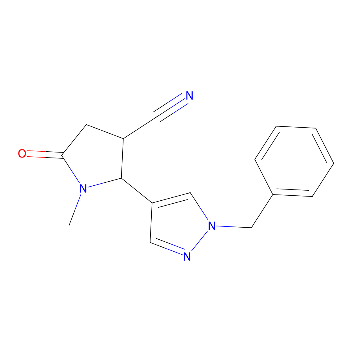 (2R,3R)-2-(1-benzyl-1H-pyrazol-4-yl)-1-methyl-5-oxopyrrolidine-3-carbonitrile molecular structure, CAS 1808896-24-3