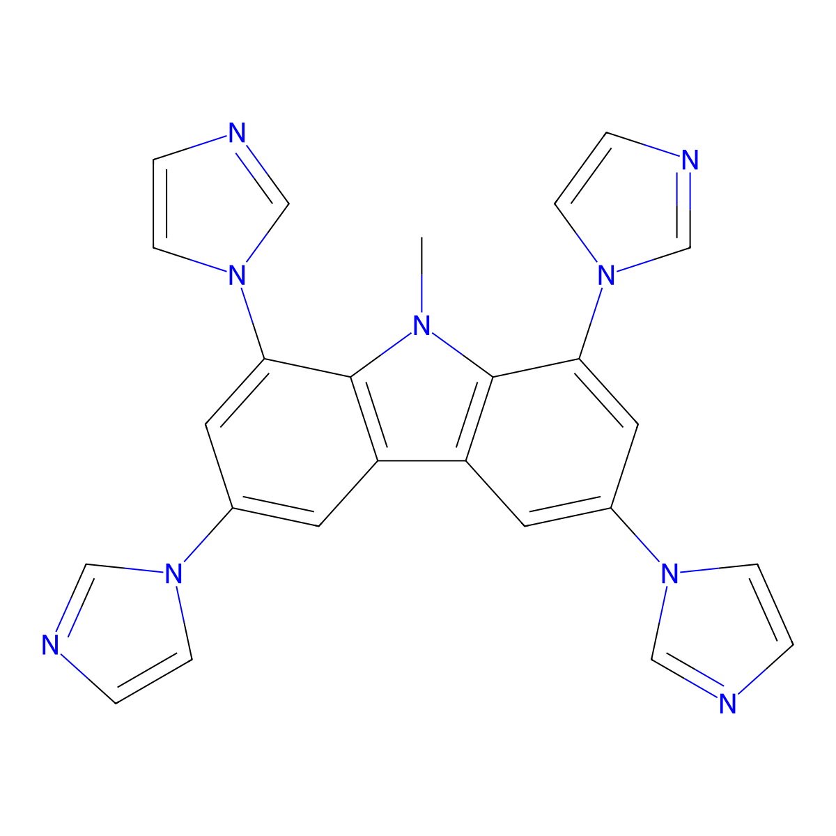 1,3,6,8-Tetra(1H-imidazol-1-yl)-9-methyl-9H-carbazole molecular structure, CAS 1808917-74-9