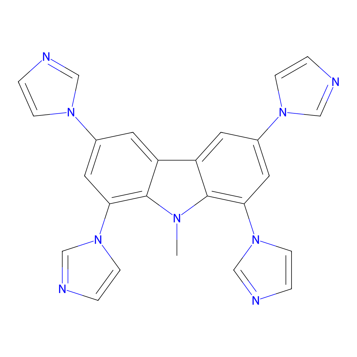 1,3,6,8-Tetra(1H-imidazol-1-yl)-9-methyl-9H-carbazole molecular structure, CAS 1808917-74-9