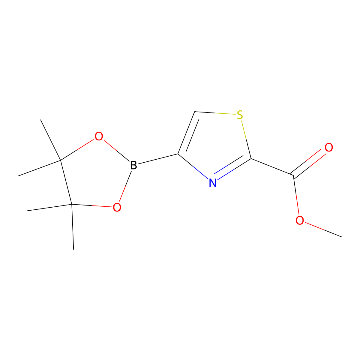 Methyl 4-(4,4,5,5-tetramethyl-1,3,2-dioxaborolan-2-yl)-1,3-thiazole-2-carboxylate molecular structure, CAS 1808928-32-6