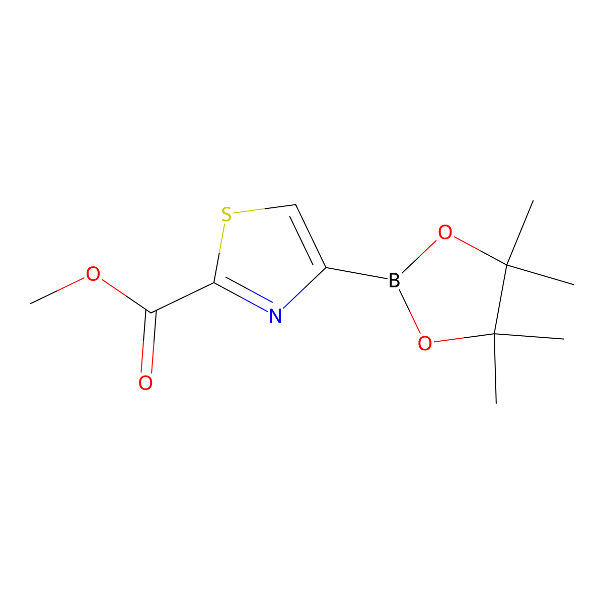 Methyl 4-(4,4,5,5-tetramethyl-1,3,2-dioxaborolan-2-yl)-1,3-thiazole-2-carboxylate molecular structure, CAS 1808928-32-6