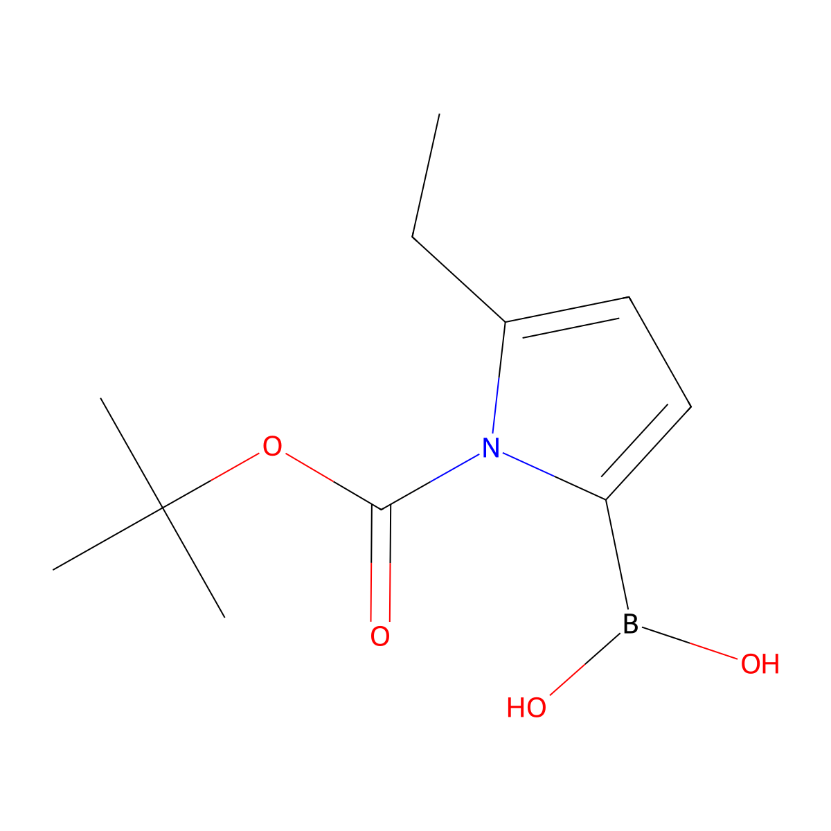 {1-[(tert-butoxy)carbonyl]-5-ethyl-1H-pyrrol-2-yl}boronic acid molecular structure, CAS 1808944-76-4