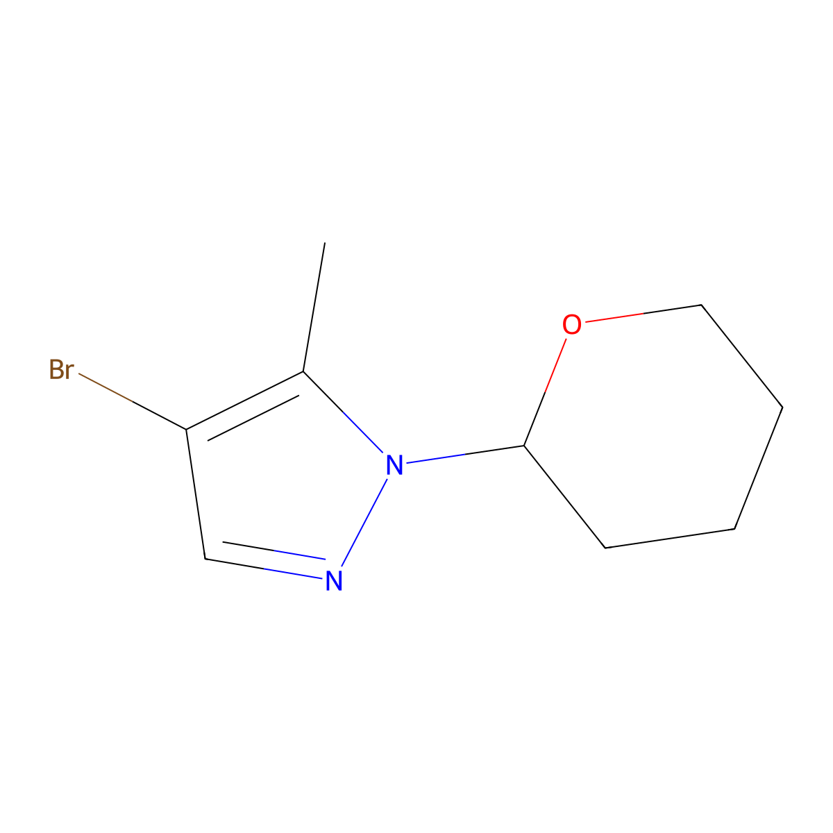 4-bromo-5-methyl-1-(tetrahydro-2H-pyran-2-yl)-1H-pyrazole molecular structure, CAS 1808957-20-1