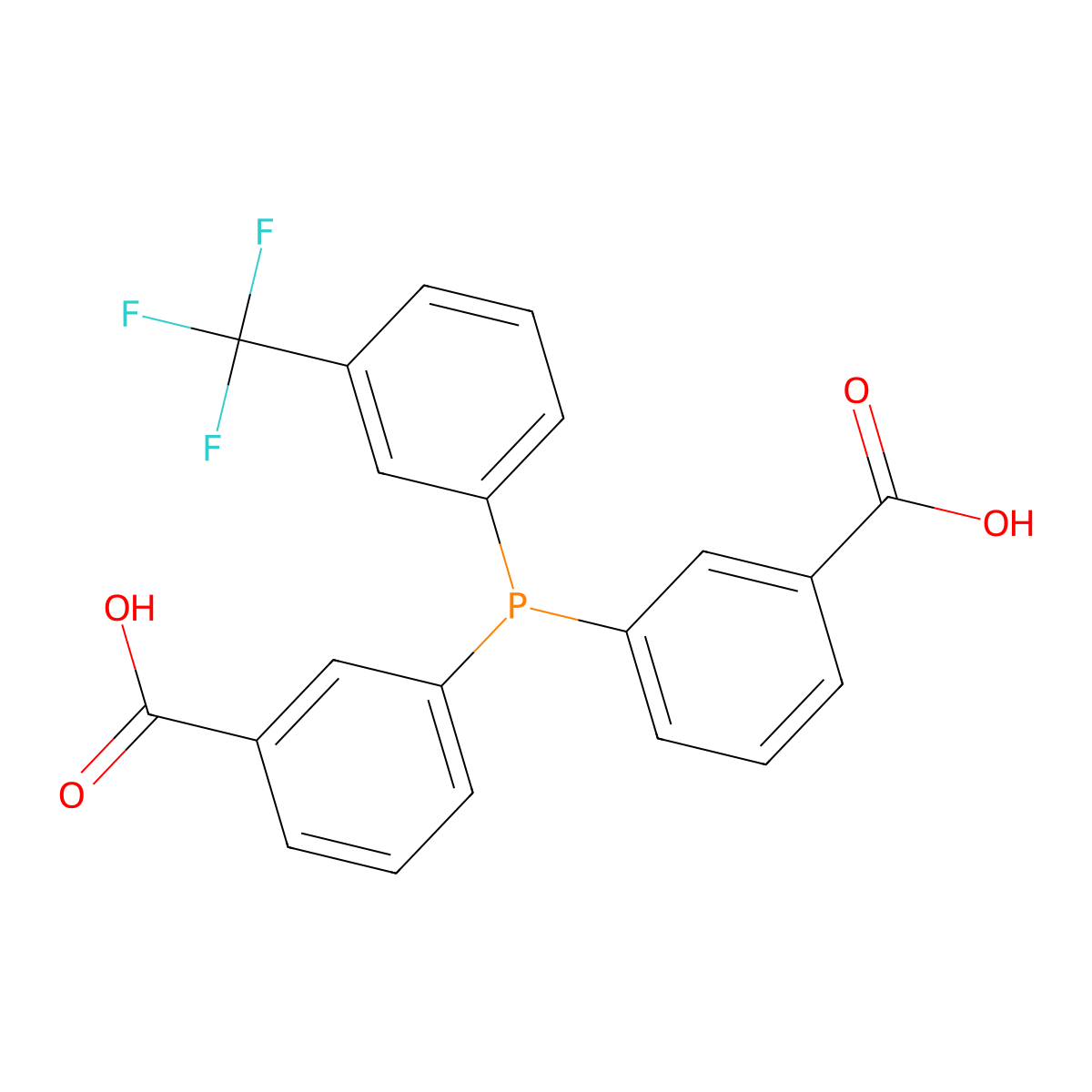 Bis(3-carboxyphenyl)(3-trifluoromethylphenyl)phosphine molecular structure, CAS 1808959-39-8