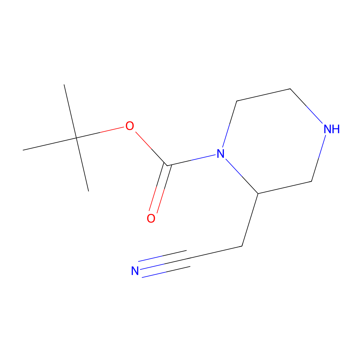 Tert-butyl 2-(cyanomethyl)piperazine-1-carboxylate molecular structure, CAS 1808997-73-0
