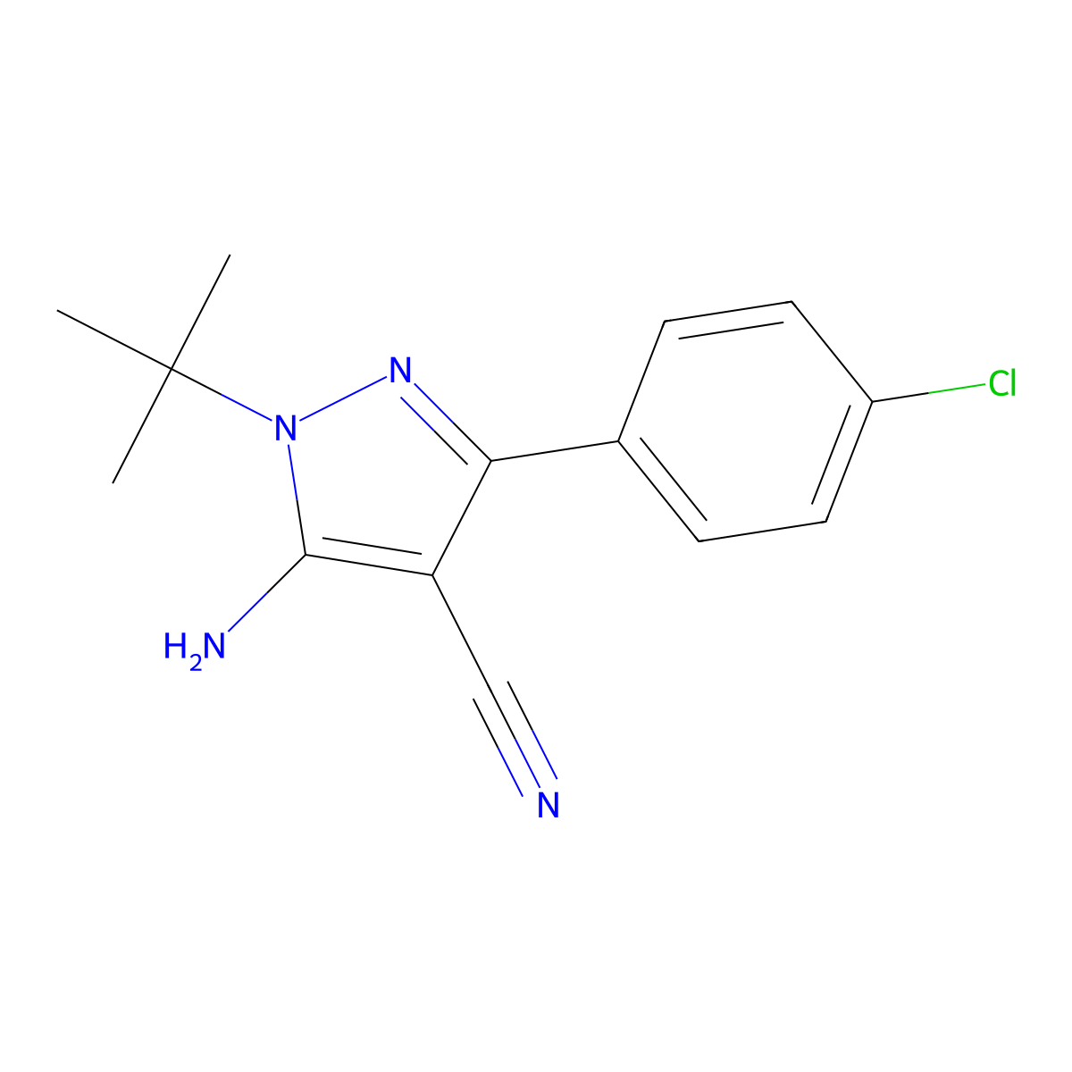 5-Amino-1-tert-butyl-3-(4-chlorophenyl)-1H-pyrazole-4-carbonitrile molecular structure, CAS 180903-14-4