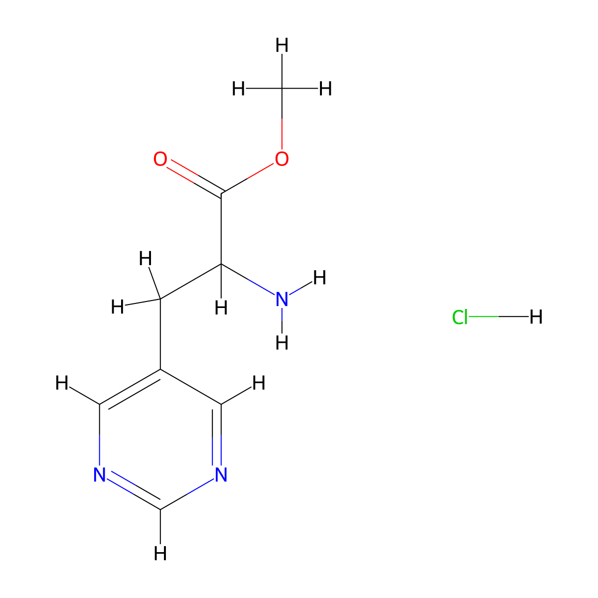 Methyl 2-amino-3-(pyrimidin-5-yl)propanoate hydrochloride molecular structure, CAS 1809144-70-4