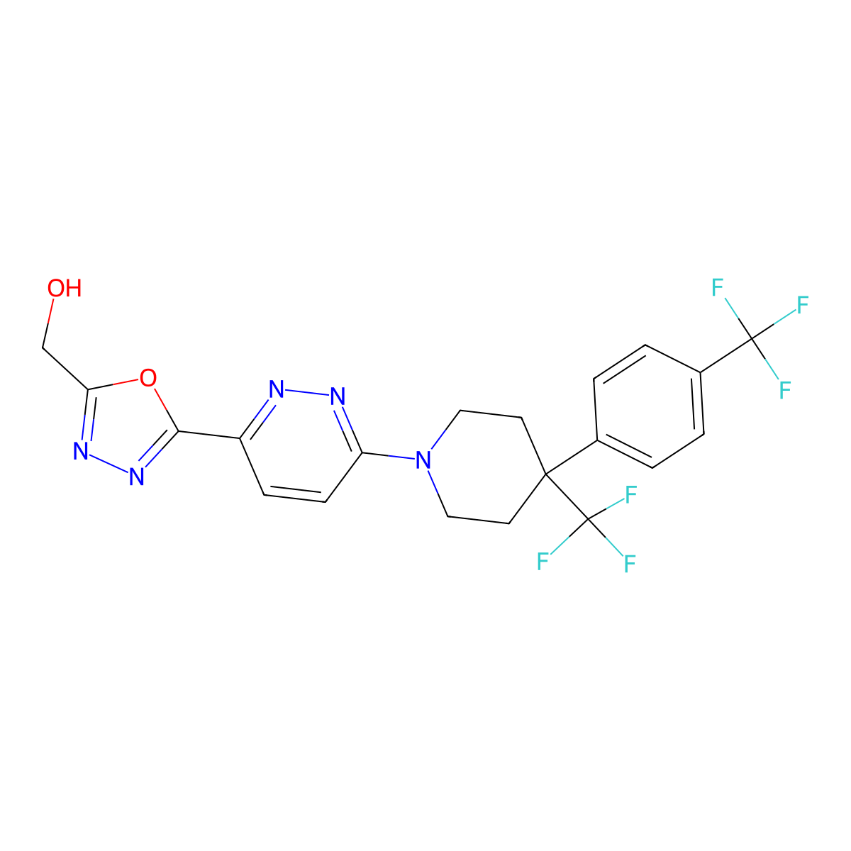 (5-(6-(4-(Trifluoromethyl)-4-(4-(trifluoromethyl)phenyl)piperidin-1-yl)pyridazin-3-yl)-1,3,4-oxadiazol-2-yl)methanol molecular structure, CAS 1809151-56-1