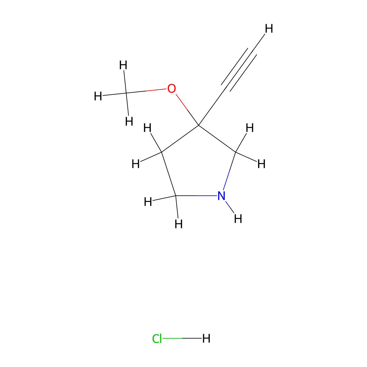 3-Ethynyl-3-methoxy-pyrrolidine;hydrochloride molecular structure, CAS 1809153-84-1