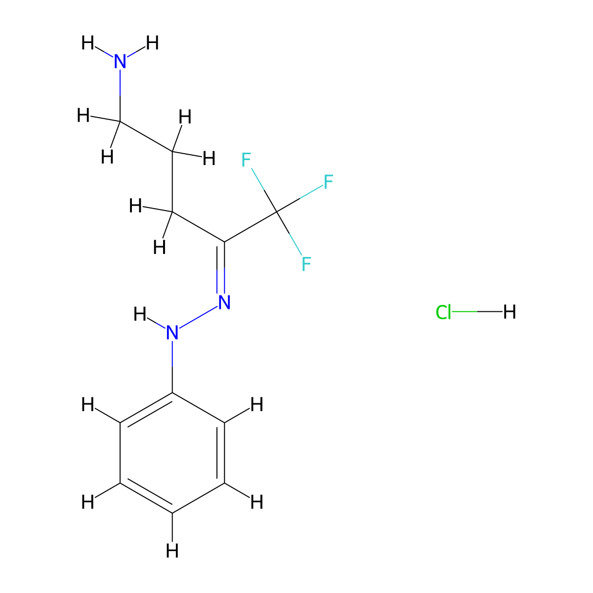 (E)-1-(5-amino-1,1,1-trifluoropentan-2-ylidene)-2-phenylhydrazine hydrochloride molecular structure, CAS 1809176-30-4