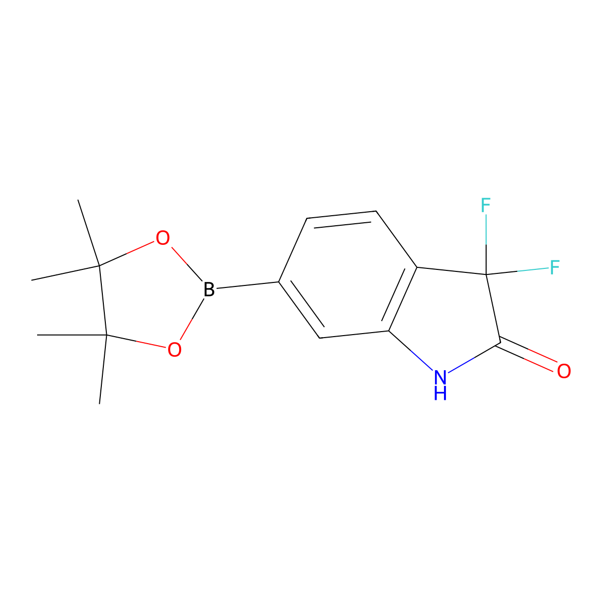 3,3-difluoro-6-(tetramethyl-1,3,2-dioxaborolan-2-yl)-2,3-dihydro-1H-indol-2-one molecular structure, CAS 1809200-62-1