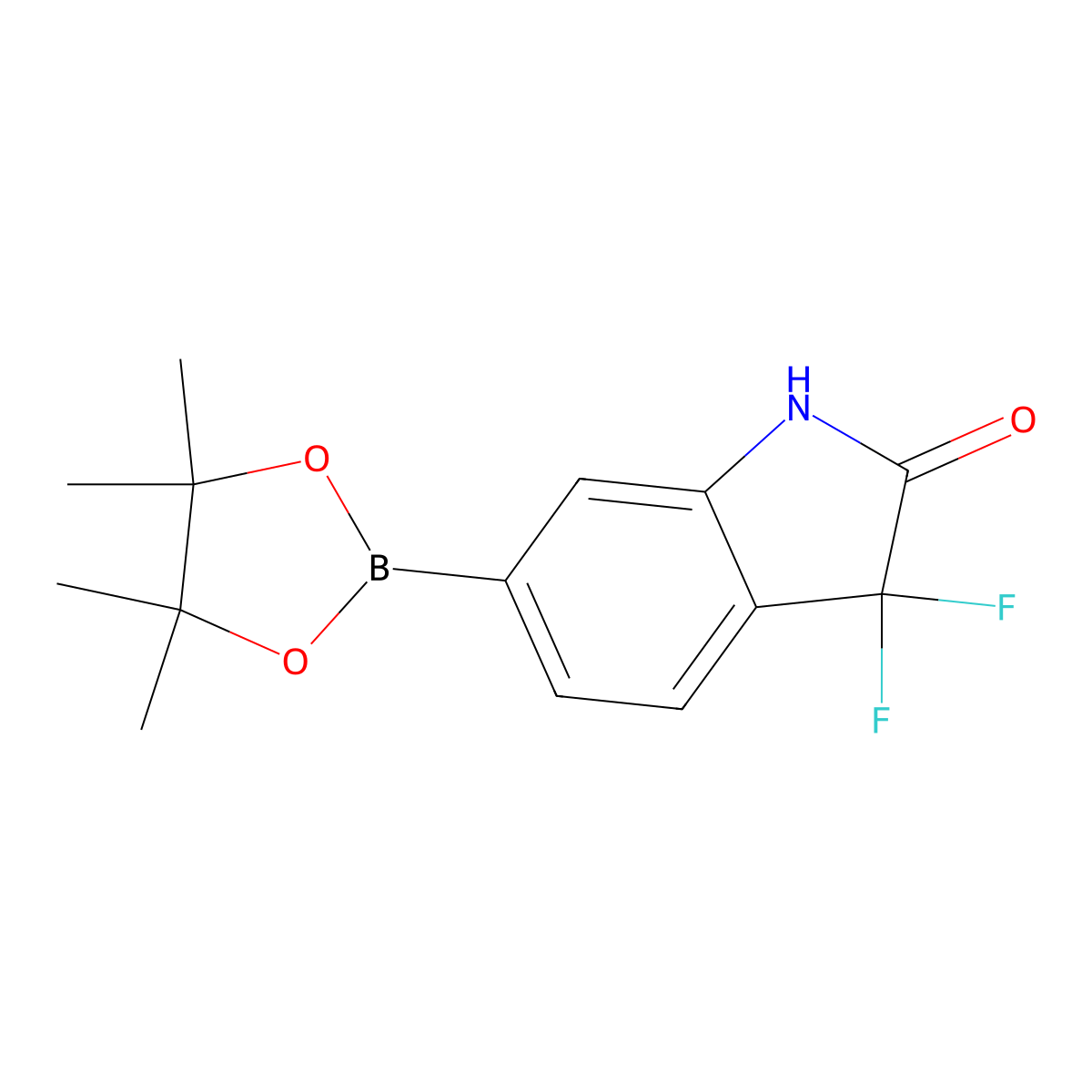 3,3-difluoro-6-(tetramethyl-1,3,2-dioxaborolan-2-yl)-2,3-dihydro-1H-indol-2-one molecular structure, CAS 1809200-62-1