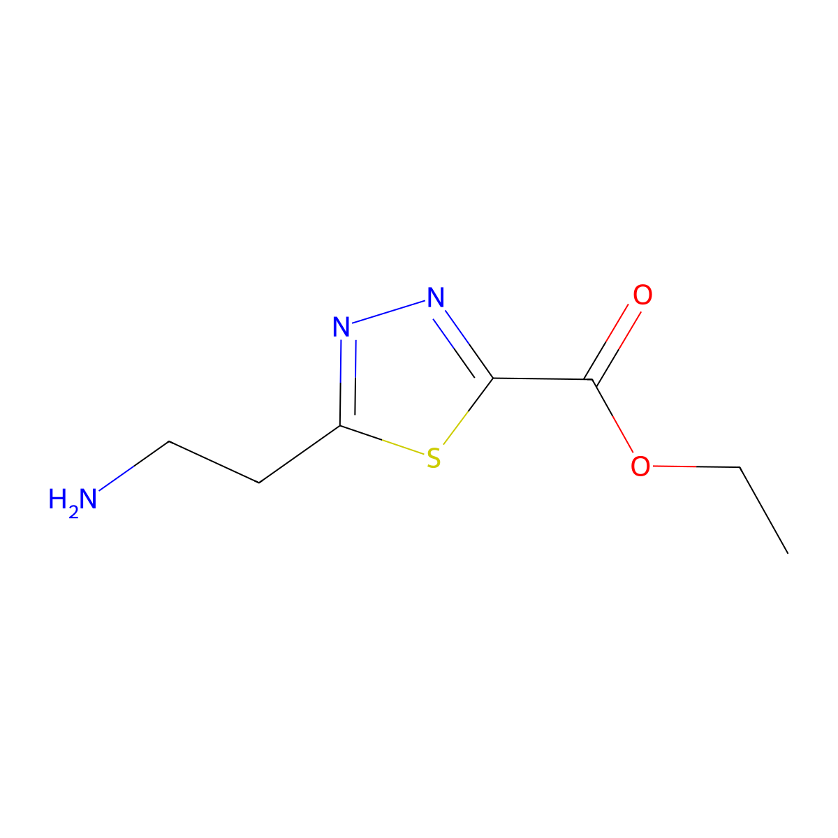 Ethyl 5-(2-aminoethyl)-1,3,4-thiadiazole-2-carboxylate molecular structure, CAS 1809250-13-2