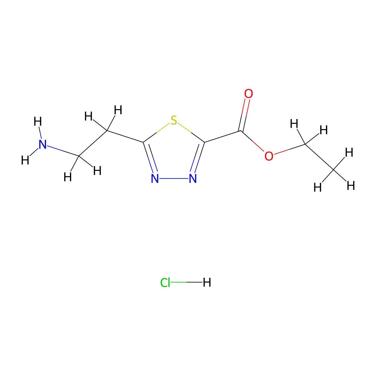 Ethyl 5-(2-aminoethyl)-1,3,4-thiadiazole-2-carboxylate hydrochloride molecular structure, CAS 1809250-15-4