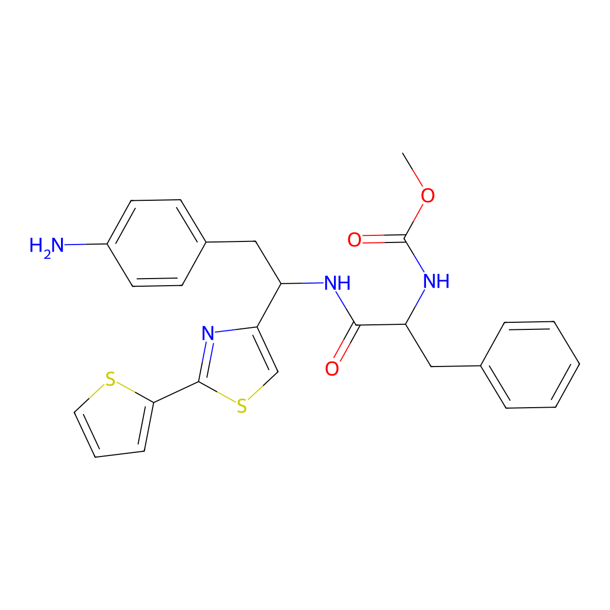methyl ((R)-1-(((S)-2-(4-aminophenyl)-1-(2-(thiophen-2-yl)thiazol-4-yl)ethyl)amino)-1-oxo-3-phenylpropan-2-yl)carbamate molecular structure, CAS 1809275-72-6