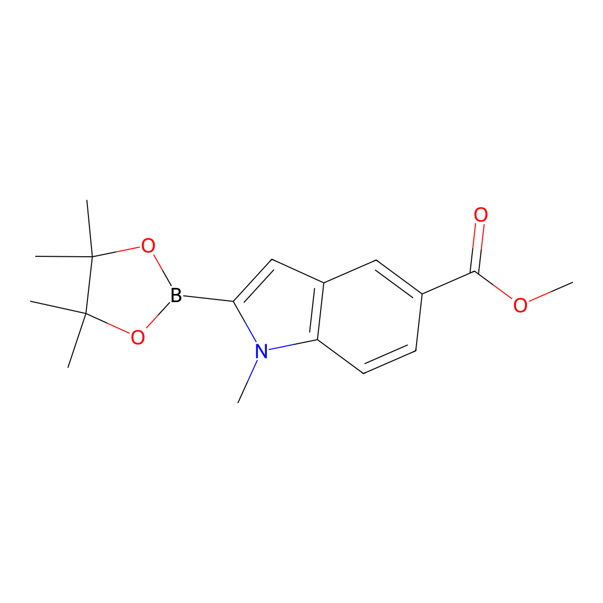 Methyl 1-methyl-2-(tetramethyl-1,3,2-dioxaborolan-2-yl)indole-5-carboxylate molecular structure, CAS 1809298-95-0